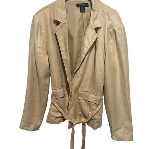 Tahari Beige Women's Linen Blazer Jacket with Tie‎ Waist Size XL